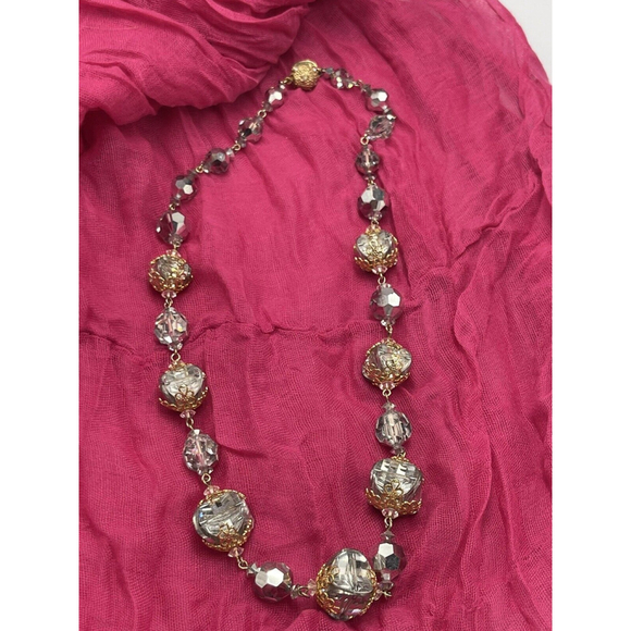 Stunning 50s VTG Vendome Graduated Crystal Beaded Necklace Gold Filigree Wrapped - Picture 3 of 6